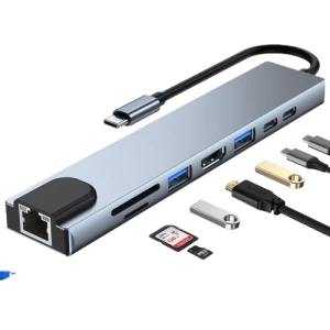 USB C Hub USB Type C 8 in 1 Hub with Detachable Connector, 4K HDMI, Ethernet, SD/MicroSD Card Reader, Up to 100W,